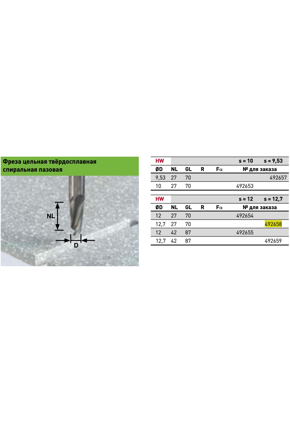 Фреза цельная твёрдосплавная спиральная пазовая Festool HW D12,7/NL27/GL70 ss S12,7